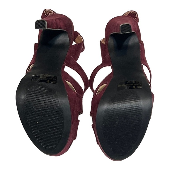 Qupid Reflective Platform High Heel Sandals Burgundy Faux Suede Open Toe Cutout - Picture 8 of 8